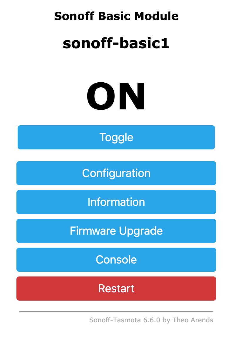 Sonoff Basic Module Flashed With Tasmota
